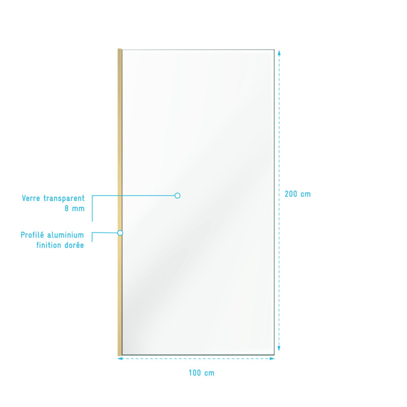 Paroi de douche transparente Parma 2 or 100 x 200 cm AURLANE Paroi de douche transparente Parma 2 or 100 x 200 cm AURLANE