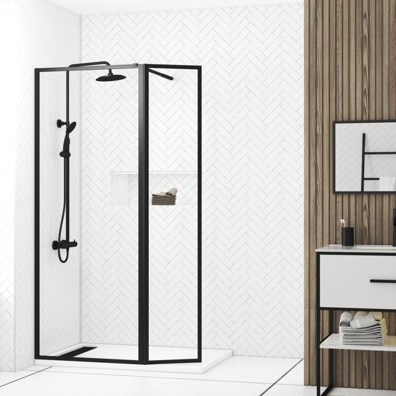 Paroi de douche avec volet Dark Edge noire 80 + 40 x 200 cm AURLANE Paroi de douche avec volet Dark Edge noire 80 + 40 x 200 cm AURLANE