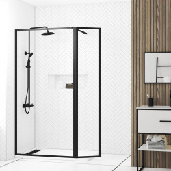 Paroi de douche avec volet Dark Edge noire 100 + 40 x 200 cm AURLANE Paroi de douche avec volet Dark Edge noire 100 + 40 x 200 cm AURLANE