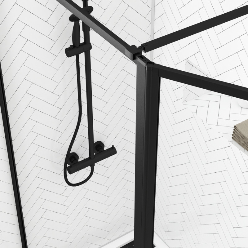 Paroi de douche avec volet Dark Edge noire 100 + 40 x 200 cm AURLANE Paroi de douche avec volet Dark Edge noire 100 + 40 x 200 cm AURLANE