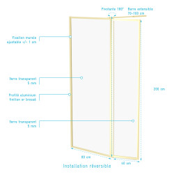Paroi de douche avec volet Golden Edge 80 + 40 x 200 cm AURLANE Paroi de douche avec volet Golden Edge 80 + 40 x 200 cm AURLANE