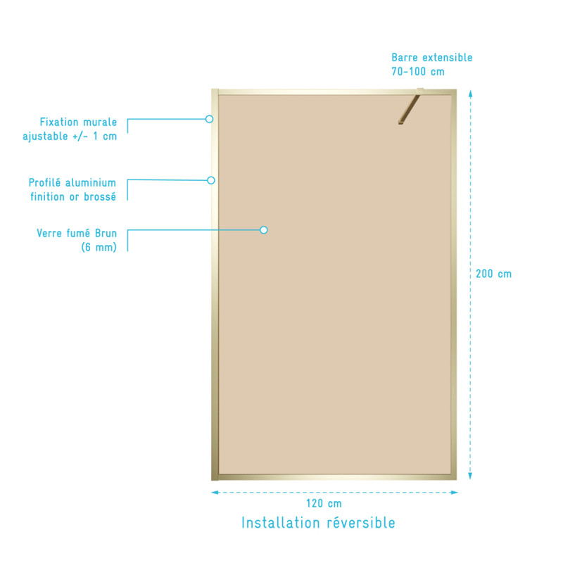 Paroi de douche verre brun Golden Edge 120 x 200 cm AURLANE Paroi de douche verre brun Golden Edge 120 x 200 cm AURLANE