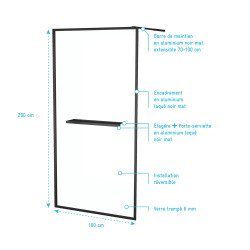 Paroi de douche Dark Edge Shelf 100 x 200 cm AURLANE Paroi de douche Dark Edge Shelf 100 x 200 cm AURLANE
