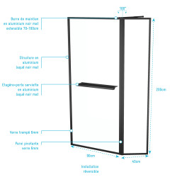 Paroi de douche avec volet Dark Edge Shelf 90 + 40 x 200 cm AURLANE Paroi de douche avec volet Dark Edge Shelf 90 + 40 x 200 cm AURLANE