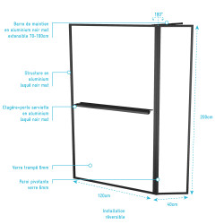 Paroi de douche avec volet Dark Edge Shelf 120 + 40 x 200 cm AURLANE Paroi de douche avec volet Dark Edge Shelf 120 + 40 x 200 cm AURLANE