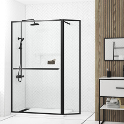 Paroi de douche avec volet Dark Edge Shelf 120 + 40 x 200 cm AURLANE Paroi de douche avec volet Dark Edge Shelf 120 + 40 x 200 cm AURLANE