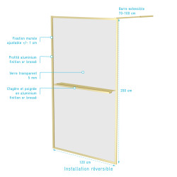 Paroi de douche Golden Edge Shelf 120 x 200 cm AURLANE Paroi de douche Golden Edge Shelf 120 x 200 cm AURLANE