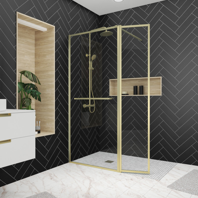 Paroi de douche avec volet Golden Edge Shelf 90 + 40 x 200 cm AURLANE