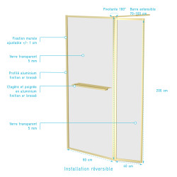 Paroi de douche avec volet Golden Edge Shelf 90 + 40 x 200 cm AURLANE Paroi de douche avec volet Golden Edge Shelf 90 + 40 x 200 cm AURLANE