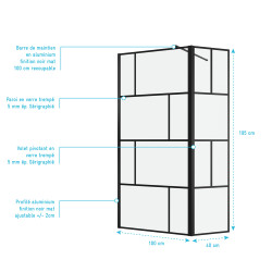 Paroi de douche avec volet Bricks noir 100 + 40 x 195 cm AURLANE