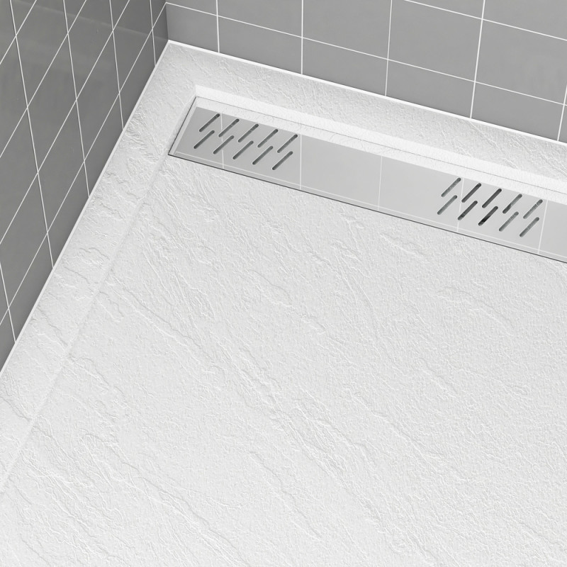 Receveur de douche avec grille linéaire Pedra blanc 80 x 140 cm AURLANE Receveur de douche avec grille linéaire Pedra blanc 80 x 140 cm AURLANE