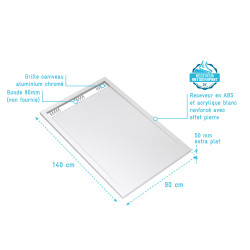 Receveur de douche avec grille linéaire Pedra blanc 90 x 140 cm AURLANE