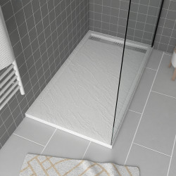 Receveur de douche avec grille linéaire Pedra blanc 90 x 140 cm AURLANE
