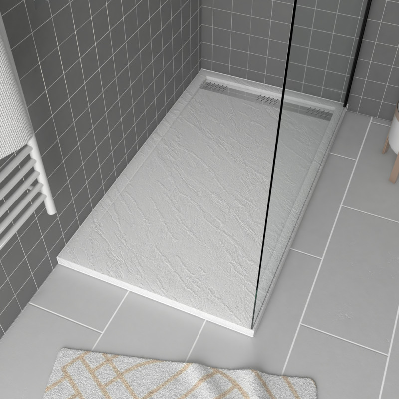 Receveur de douche avec grille linéaire Pedra blanc 90 x 140 cm AURLANE