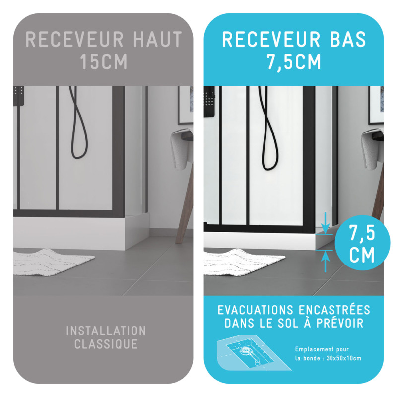 Cabine de douche Graphic rectangulaire 80 x 110 x 210 cm AURLANE