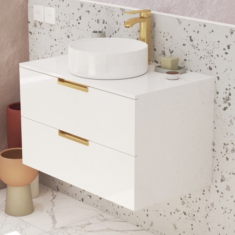Meuble sous-plan Lofty blanc et or 80 cm AURLANE