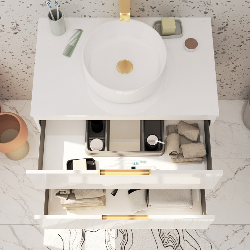 Meuble sous-plan Lofty blanc et or 80 cm AURLANE