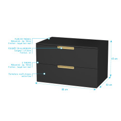 Meuble sous-plan Lofty noir et or 80 cm AURLANE Meuble sous-plan Lofty noir et or 80 cm AURLANE
