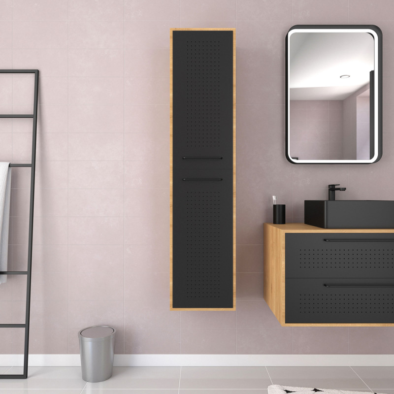 Colonne de salle de bain Dotz chêne naturel et noir 35 cm AURLANE Colonne de salle de bain Dotz chêne naturel et noir 35 cm AURLANE