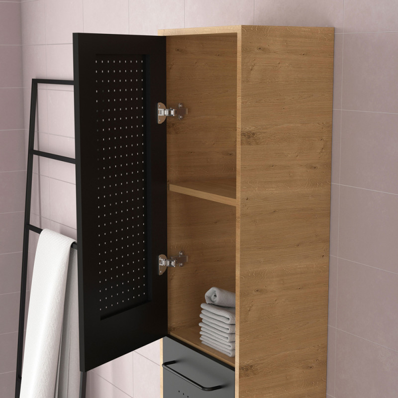 Colonne de salle de bain Dotz chêne naturel et noir 35 cm AURLANE Colonne de salle de bain Dotz chêne naturel et noir 35 cm AURLANE