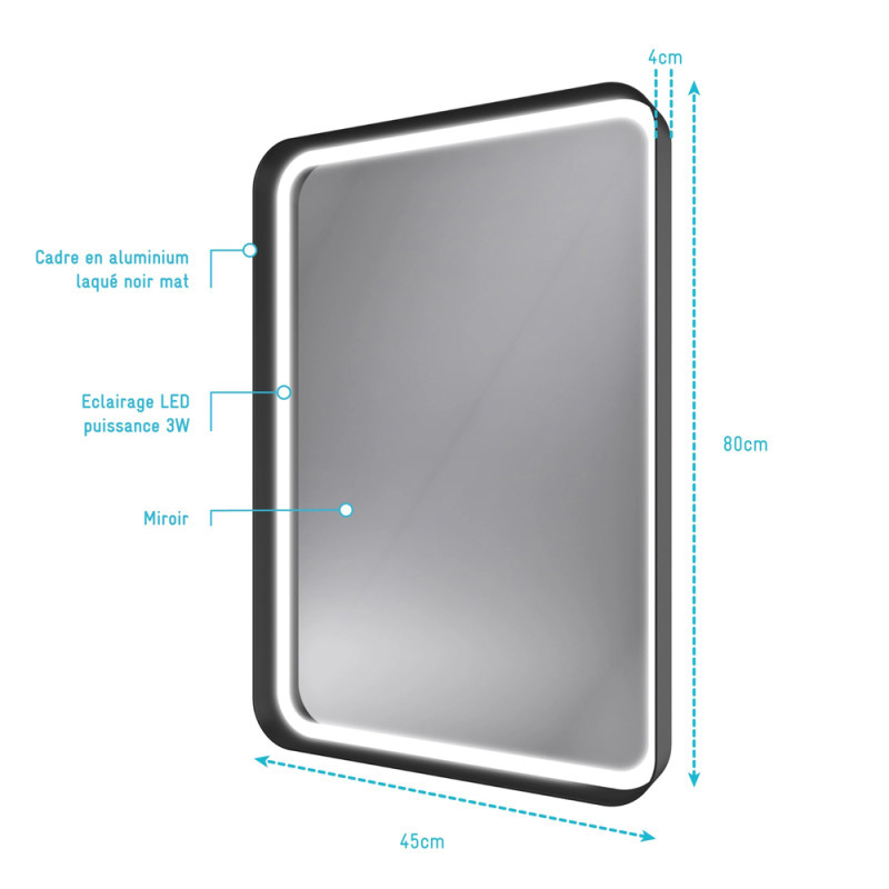 Miroir LED Dotz 45 x 80 cm AURLANE