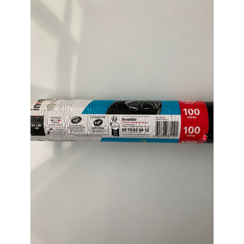 Sac poubelle noir 100 L 10 pièces INVENTIV