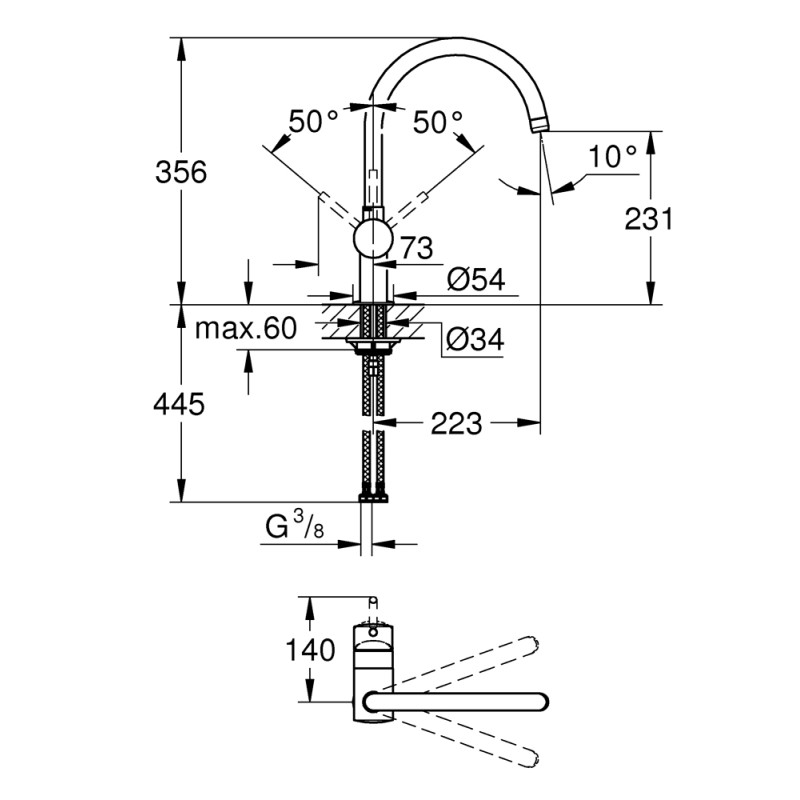 Mitigeur pour évier de cuisine avec bec en C Minta chrome GROHE Mitigeur pour évier de cuisine avec bec en C Minta chrome GROHE
