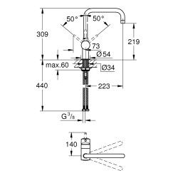 Mitigeur pour évier de cuisine avec bec en U Minta chrome GROHE Mitigeur pour évier de cuisine avec bec en U Minta chrome GROHE