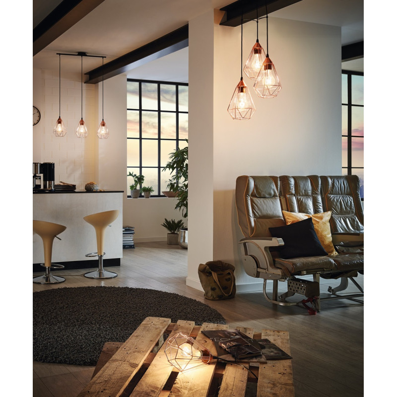 Suspension Tarbes cuivre E27 3 x 60 W EGLO