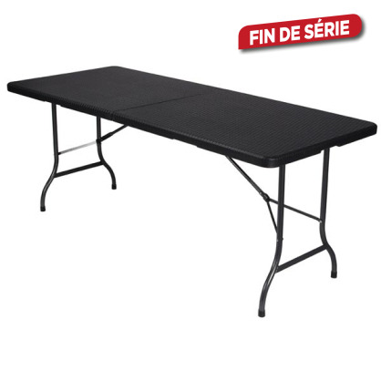 Table pliante rectangulaire imitation rotin noire 180 x 75 cm