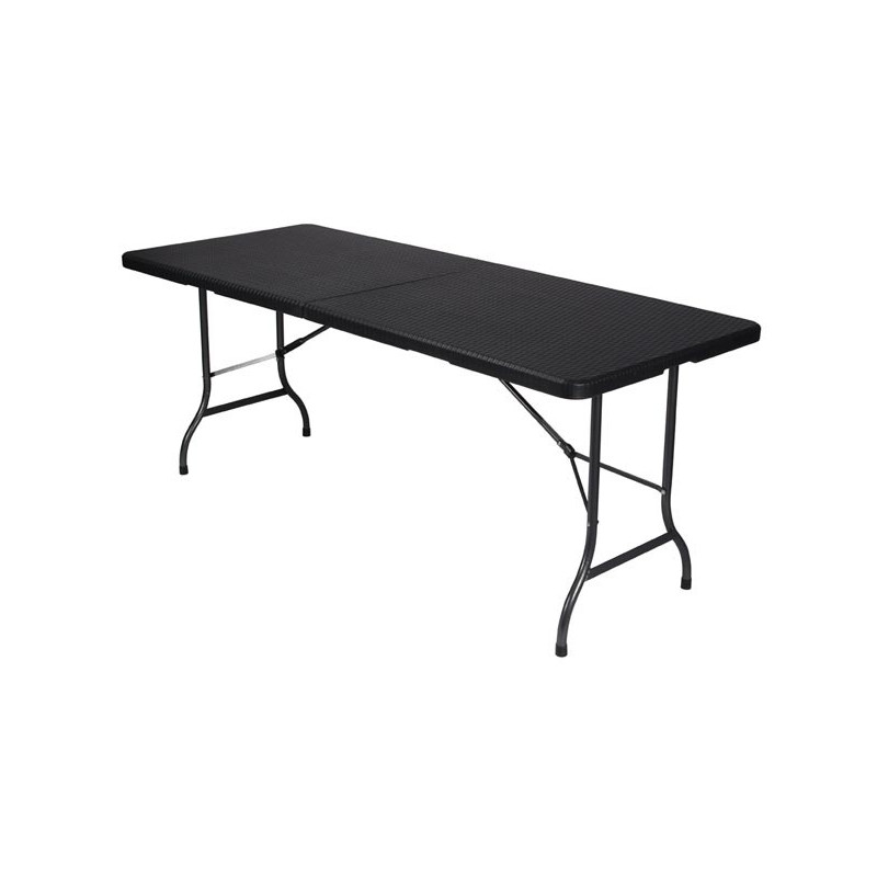 Table pliante rectangulaire imitation rotin noire 180 x 75 cm