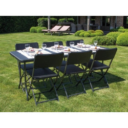 Table pliante rotin noire 180x75 cm – Idéale réception | PEREL