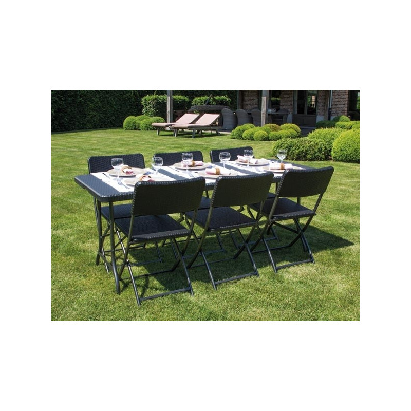 Table pliante rotin noire 180x75 cm – Idéale réception | PEREL