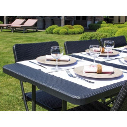 Table pliante rotin noire 180x75 cm – Idéale réception | PEREL