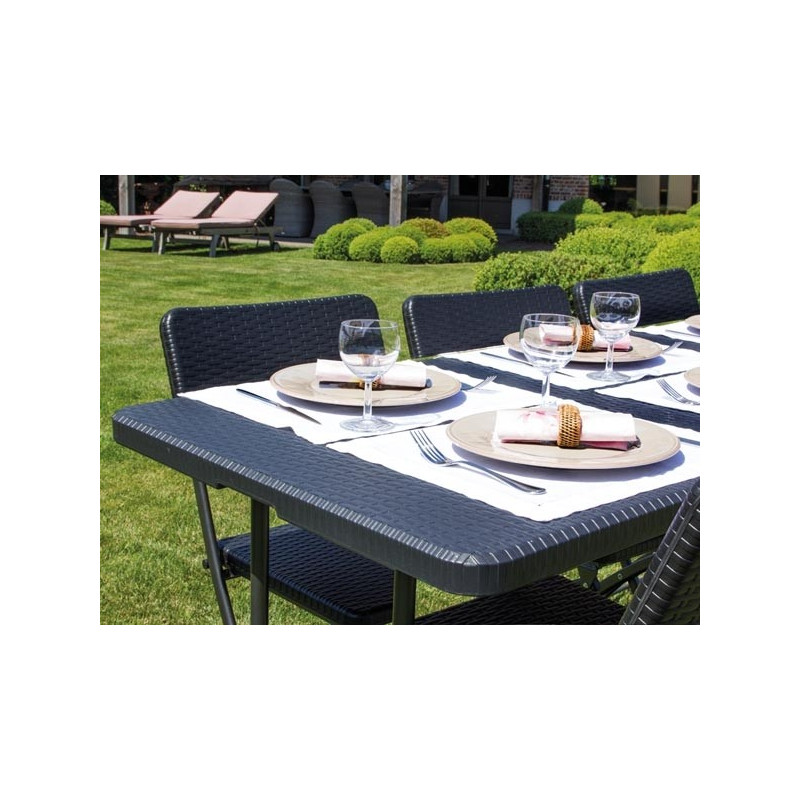 Table pliante rotin noire 180x75 cm – Idéale réception | PEREL