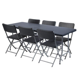 Table pliante rotin noire 180x75 cm – Idéale réception | PEREL