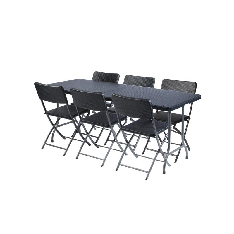 Table pliante rotin noire 180x75 cm – Idéale réception | PEREL