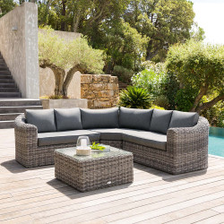 Salon d'angle Mooréa Terre d'ombre - Jardin & Confort | HESPERIDE Salon d'angle Mooréa Terre d'ombre - Jardin & Confort | HESPERIDE