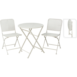Ensemble bistro gris clair : 1 table ronde et 2 chaises pliantes