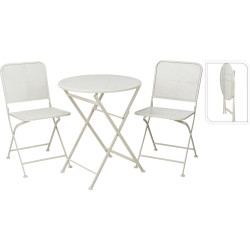 Ensemble bistro gris clair : 1 table ronde et 2 chaises pliantes