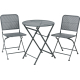 Ensemble bistro gris : 1 table ronde et 2 chaises pliantes
