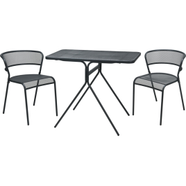 Ensemble bistro gris foncé : 1 table et 2 chaises pliantes