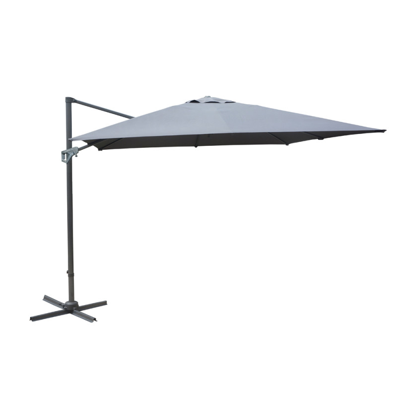 Parasol déporté inclinable rotatif gris avec housse de protection 300 x 300 cm