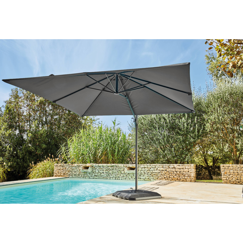 Parasol déporté gris 300x300cm – Inclinable & Rotatif

