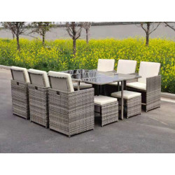 Ensemble de jardin Ottoman : 1 table 6 fauteuils et 4 poufs