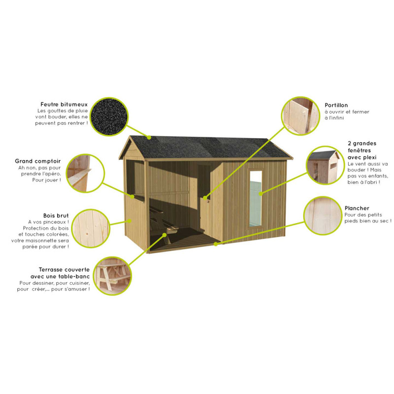 Cabane enfant Jazz SOULET 2,42m – Maisonnette pour jardin | SOULET