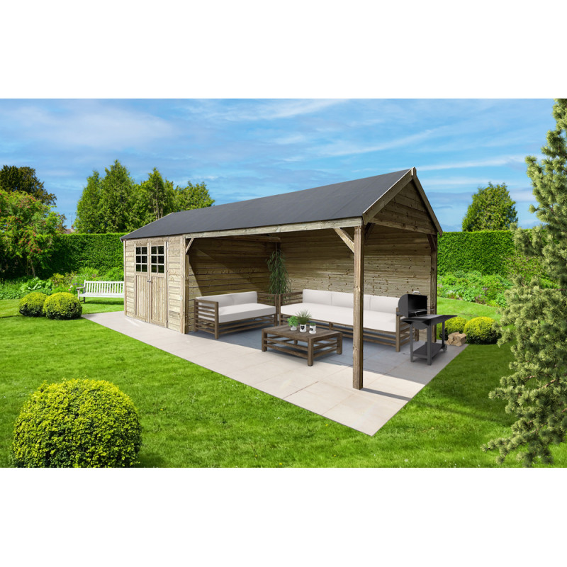 Abri de jardin en bois Cambrai traité 19 mm 6,88 x 2,94 m SOLID