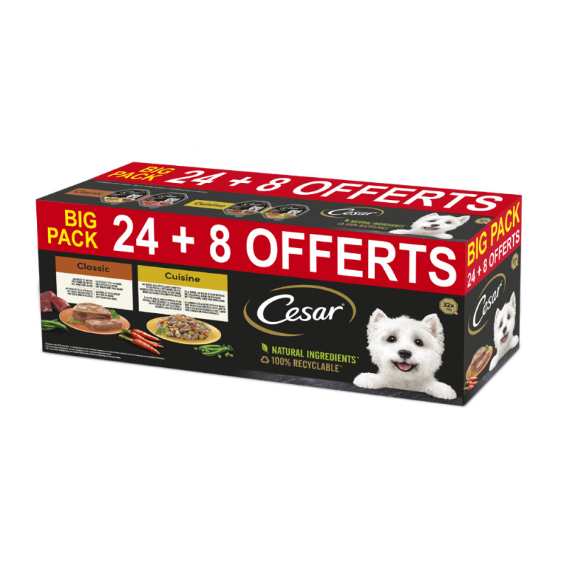 Patée pour chien Classic et Cuisine 24 + 8 pièces gratuites CESAR