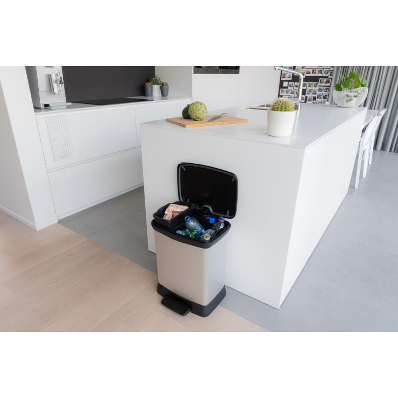 Poubelle de tri à pédale Decobin argent métallique et noir 18 et 10 L CURVER