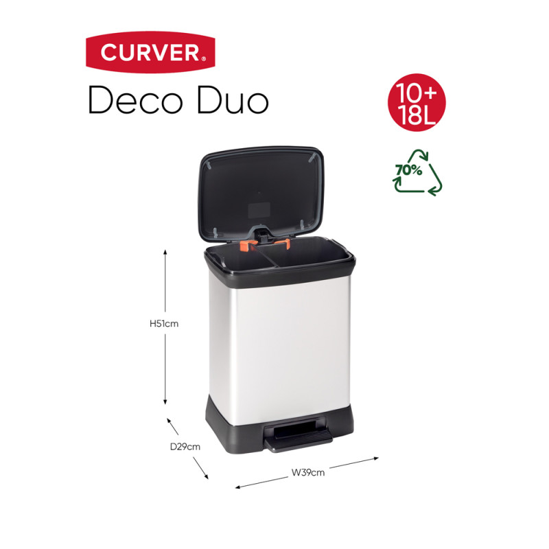 Poubelle de tri à pédale Decobin argent métallique et noir 18 et 10 L CURVER